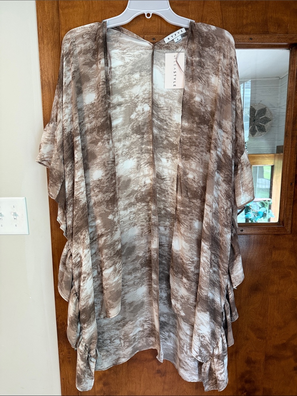 Women's Brown Tie-Dye Open Front Kimono